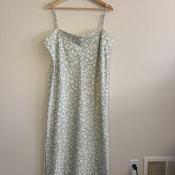Light sage green spaghetti maxi dress with a white floral design - Picture 7 of 8